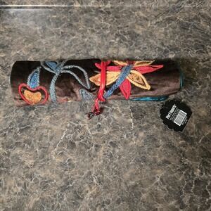 NWT Pier 1 Embroidered Rolled With Satin‎ Lining  Jewelry Travel Bag